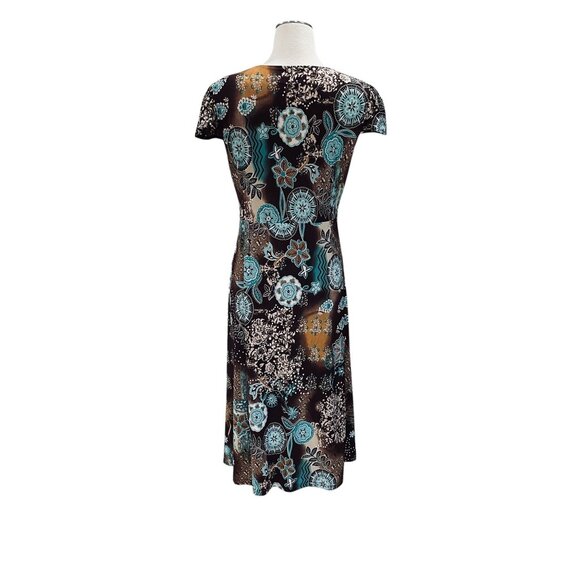 Magic Boho Floral Midi Dress Brown Blue SZ L Summer Festival Casual Y2K Cottage - Picture 8 of 8